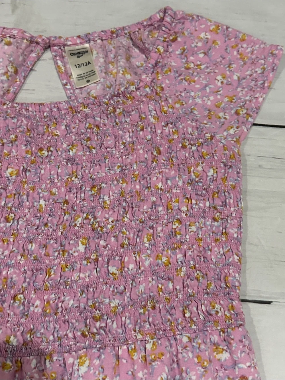 OshKosh B'gosh Pink Floral Smocked Cap-Sleeve Dress 12 girls